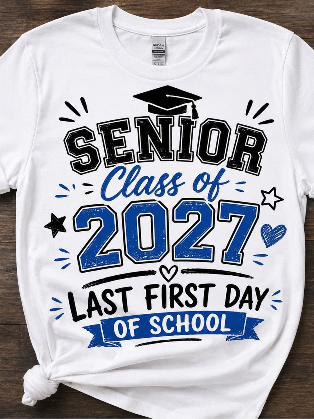 Senior Class of 2027 Last First Day of School T-Shirt - White/Blue
